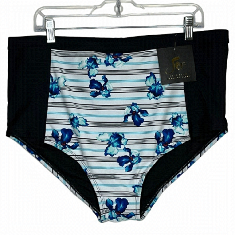 SEA Swimwear High Waist Bikini Bottom Floral Stripe Full Coverage Controlling